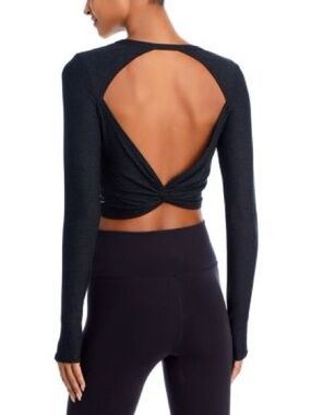 Beyond Yoga Featherweight Spacedye Sunrise Cropped Pullover in Darkest Night